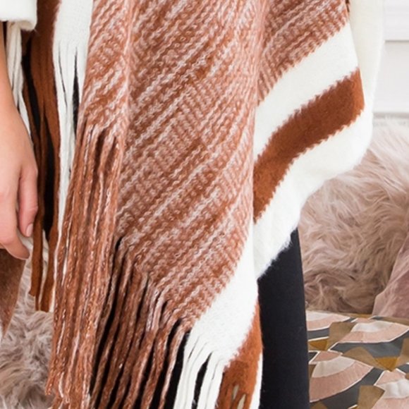 Varsity Striped Fringe Edge Poncho - Picture 7 of 8